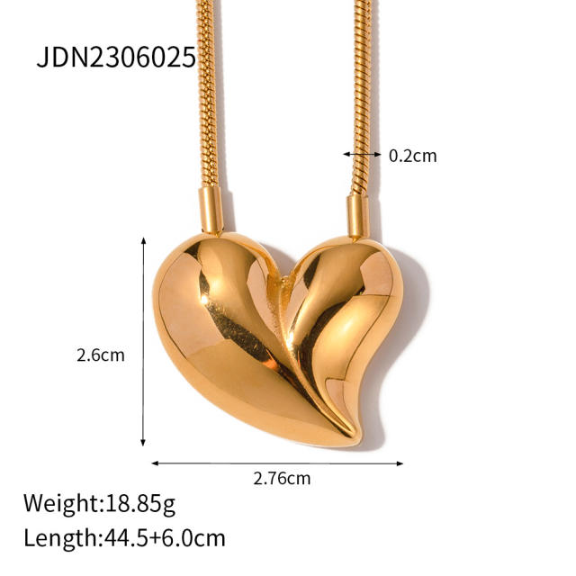 Chunky heart two tone stainless steel earrings necklace set