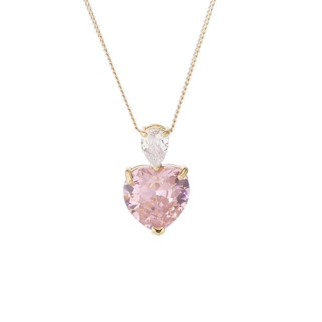 Delicate colorful cubic zircon heart copper necklace set