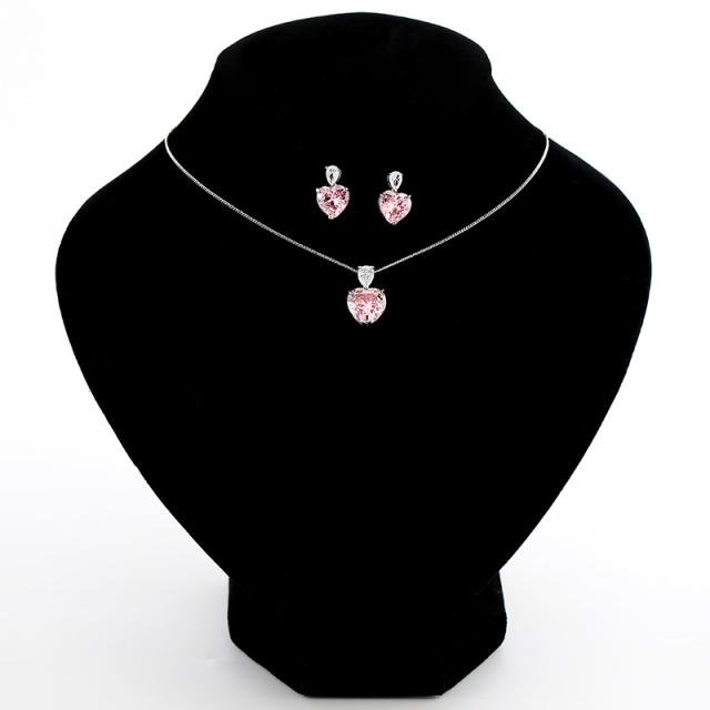 Delicate colorful cubic zircon heart copper necklace set