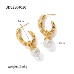 18KG lave series water pearl drop stainless steel earrings