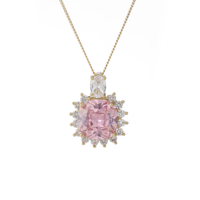Chic colorful cubic zircon pendant diamond gold plated copper necklace set