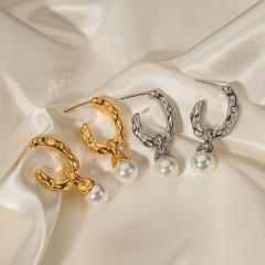 18KG lave series water pearl drop stainless steel earrings