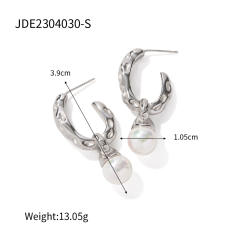 18KG lave series water pearl drop stainless steel earrings