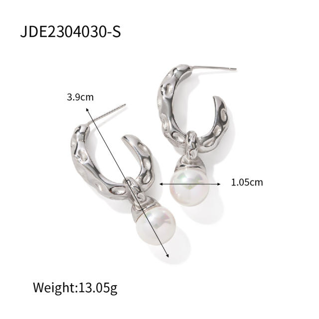 18KG lave series water pearl drop stainless steel earrings