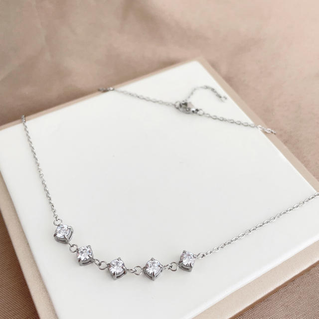 18KG diamond smile face dainty stainless steel necklace
