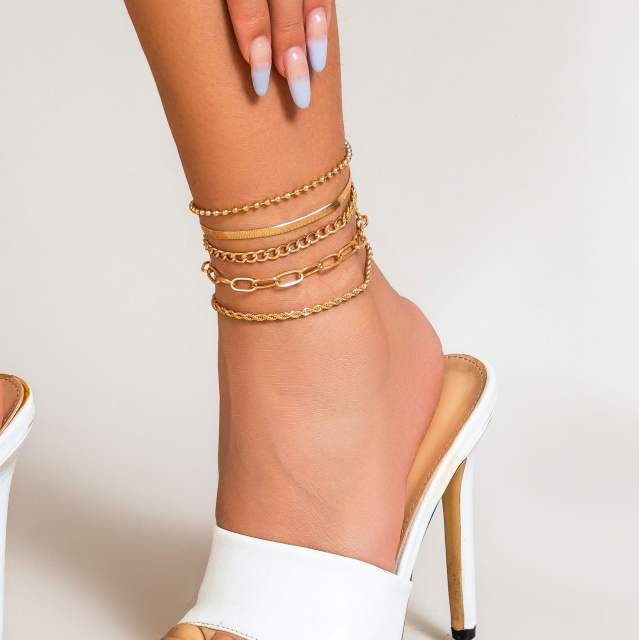 Hiphop multi layer gold silver color chain anklet