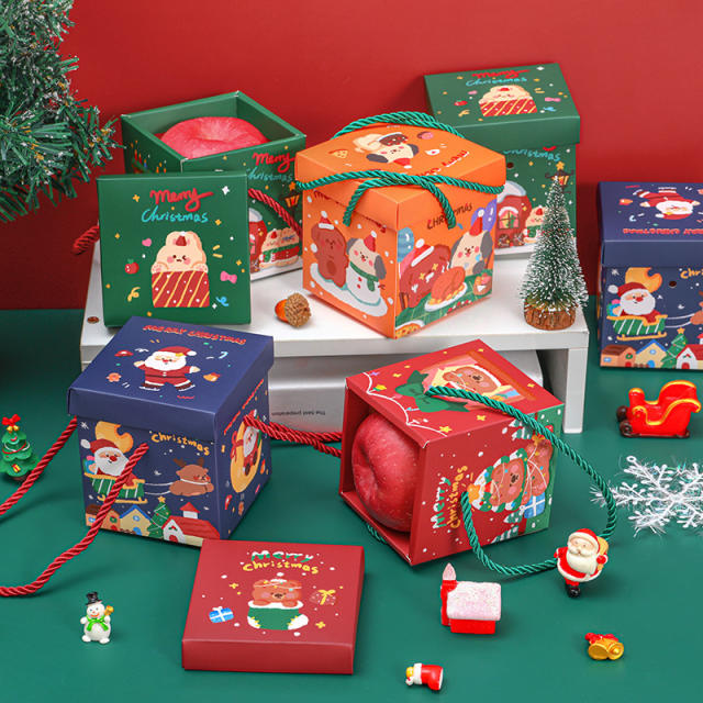 Christmas foldable small gift box with lid 4pcs set