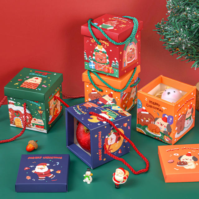 Christmas foldable small gift box with lid 4pcs set