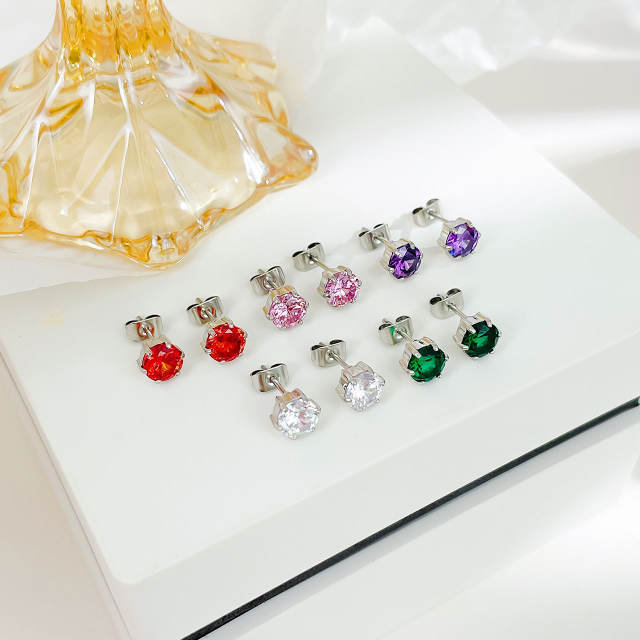 Chic colorful cubic zircond diamond stainless steel studs earrings