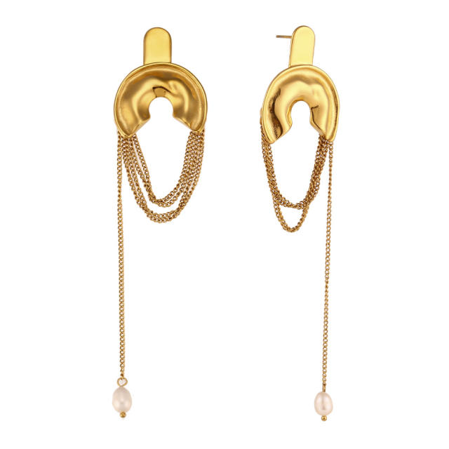 18KG chain tassel geometric design stainless steel earrings