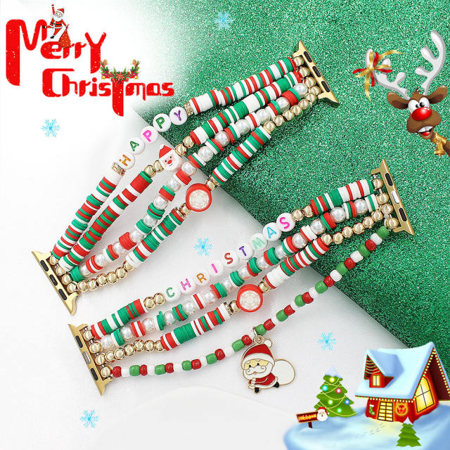 Christmas series elastic clay beads watch band for apple watch