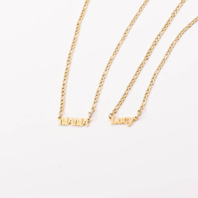 18KG mam luch letter figaro chain stainless steel necklace
