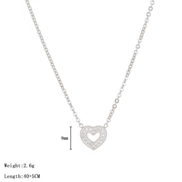 Dainty diamond heart stainless steel necklace