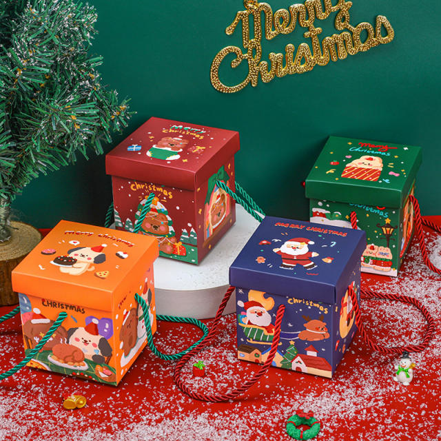 Christmas foldable small gift box with lid 4pcs set