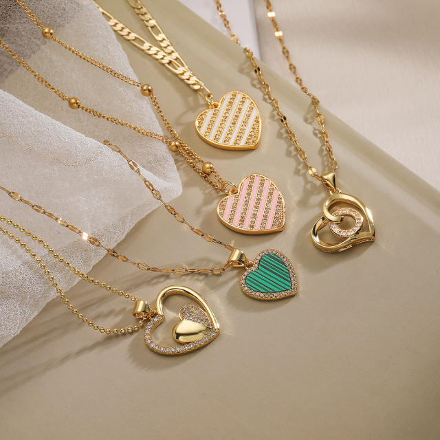 18K gold plated copper heart pendant dainty women necklace