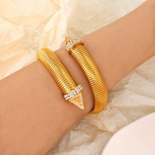 18KG rhinestone setting triangle design stainless steel bangle bracelet
