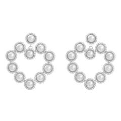 Super shiny pearl rhinestone hollow out heart dangle earrings wedding