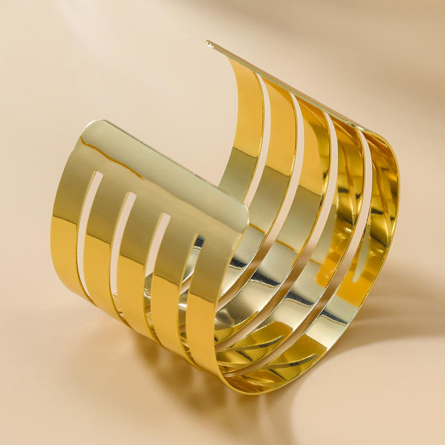 Punk trend gold silver color metal wide cuff bangle band