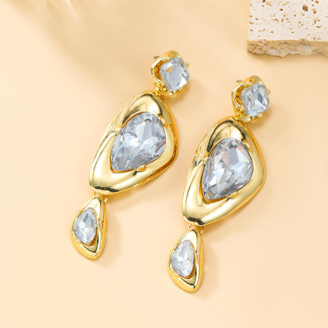 Chunky geometric shape glass crystal statement dangle earrings