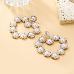 Super shiny pearl rhinestone hollow out heart dangle earrings wedding