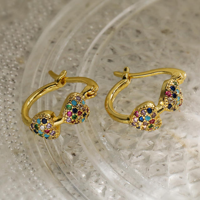 Real gold plated copper diamond heart small hoop earrings for women
