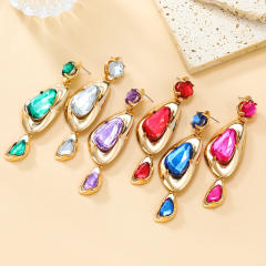 Boho chunky geometric design colorful resin dangle earrings