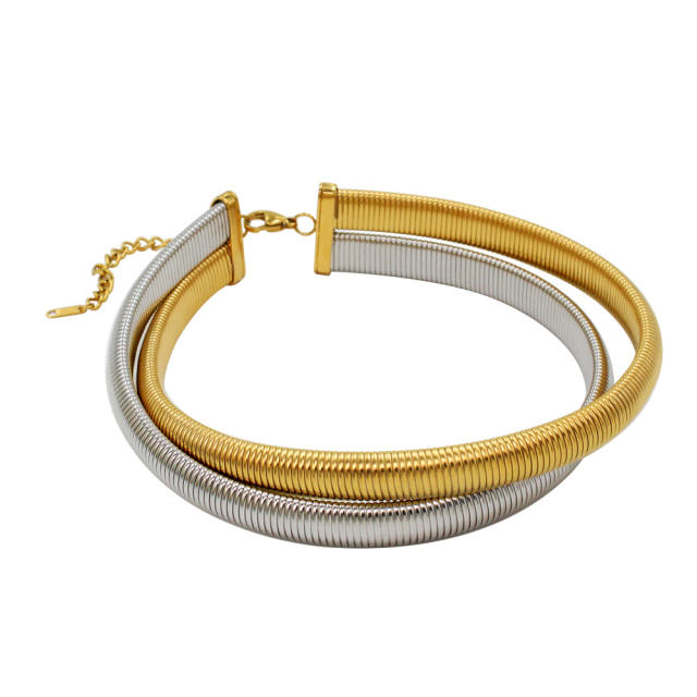 Punk trend wireless multi layer choker necklace bangle bracelet set