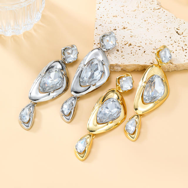 Chunky geometric shape glass crystal statement dangle earrings