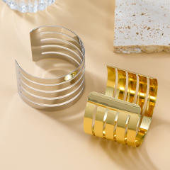 Punk trend gold silver color metal wide cuff bangle band