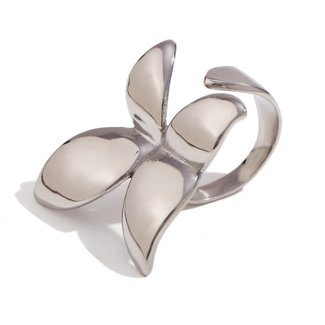 18KG smooth geometric butterfly stainless steel finger rings