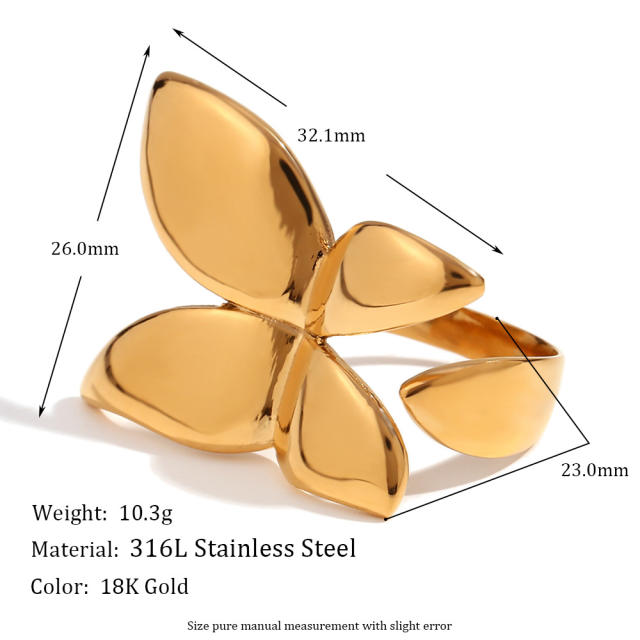 18KG smooth geometric butterfly stainless steel finger rings