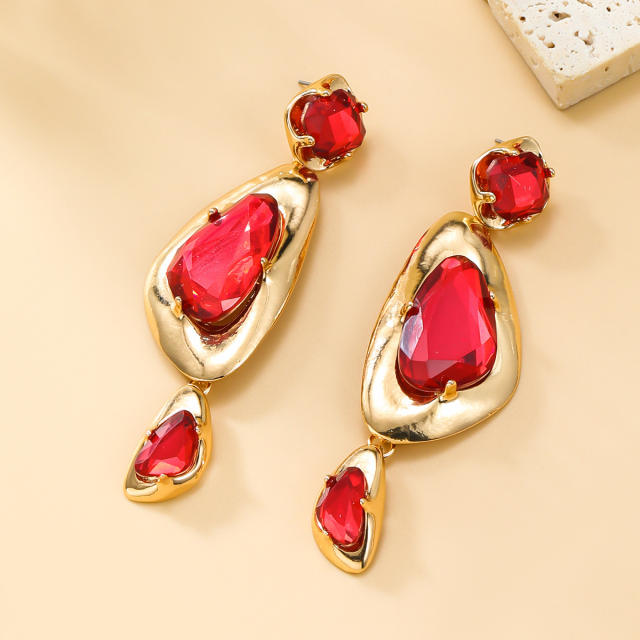Boho chunky geometric design colorful resin dangle earrings