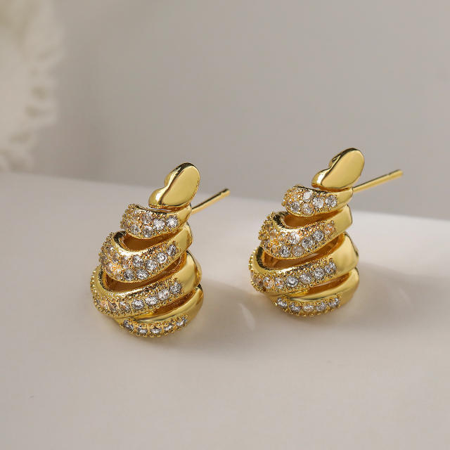 18K gold plated copper cubic zircon setting geometric shape earrings