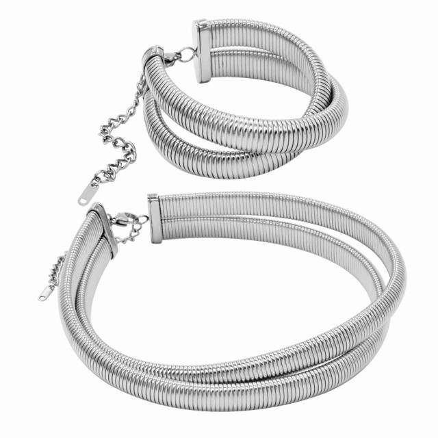 Punk trend wireless multi layer choker necklace bangle bracelet set