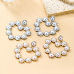 Super shiny pearl rhinestone hollow out heart dangle earrings wedding