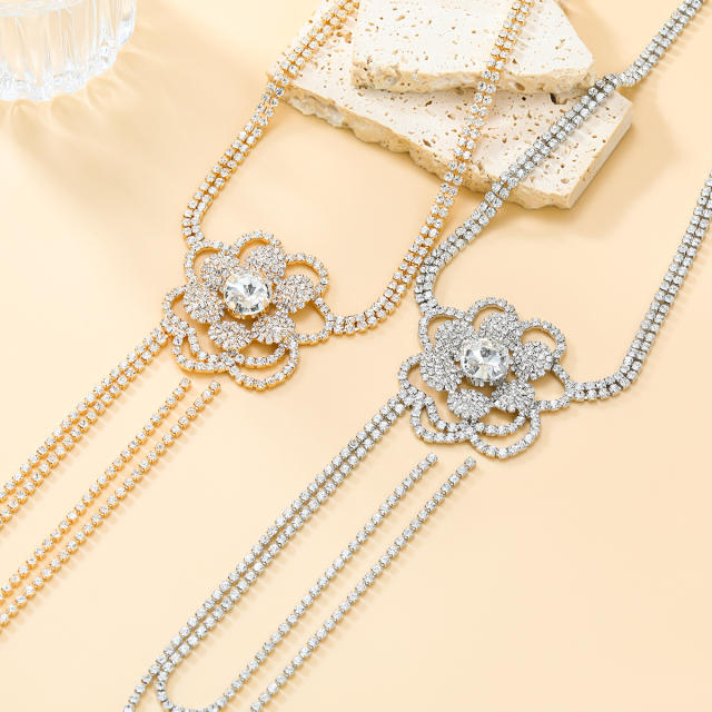 Party wedding diamond flower long tassel diamond choker necklace lariet necklace