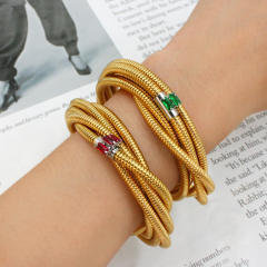 Occident fashion elastic wireless rhinestone stainless steel bangle bracelet
