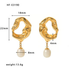 18KG lave series water pearl drop stainless steel earrings