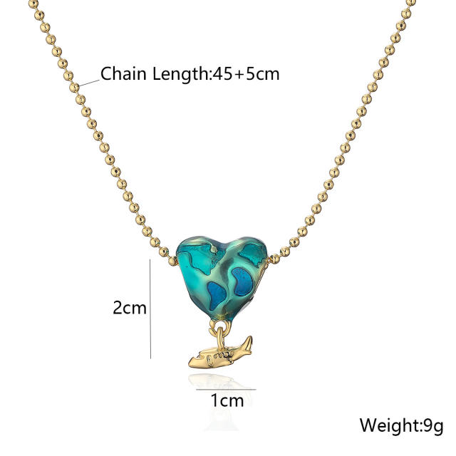 Creative plane heart pendant real gold plated copper necklace