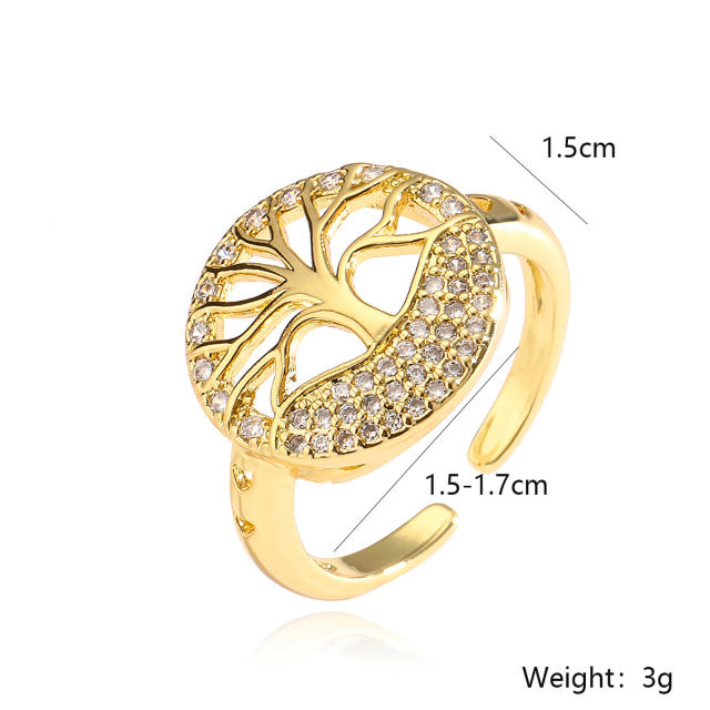 Real gold plated life tree hollow out copper finger rings