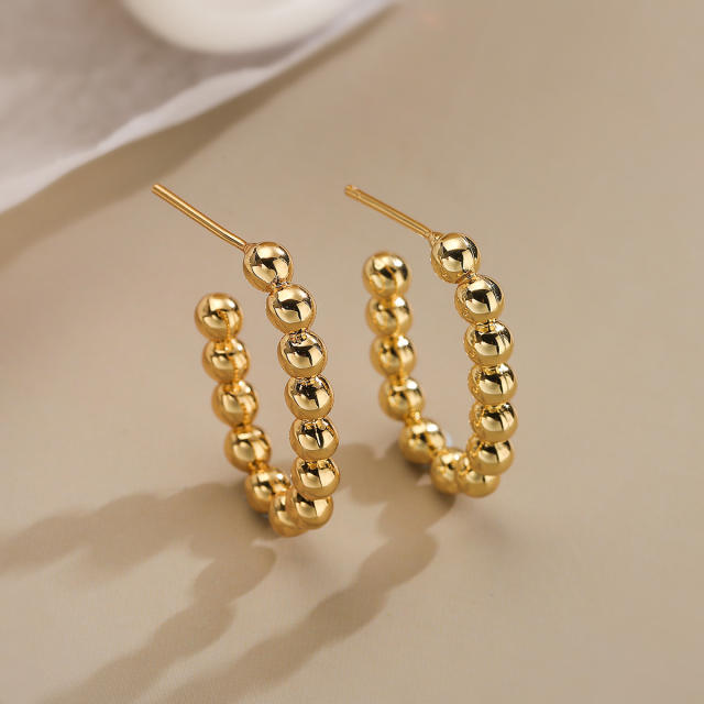 18K real gold plated heart flash bead copper earrings