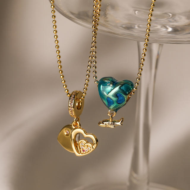 Creative plane heart pendant real gold plated copper necklace