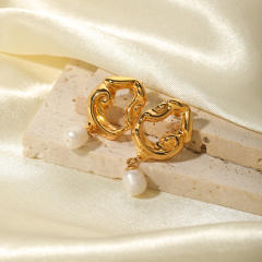 18KG lave series water pearl drop stainless steel earrings