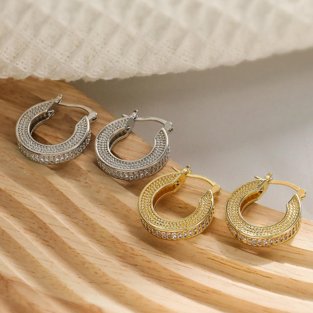 Delicate real gold plated copper diamond small hoop earrings