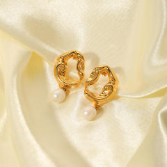 18KG lave series water pearl drop stainless steel earrings