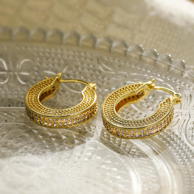 Delicate real gold plated copper diamond small hoop earrings