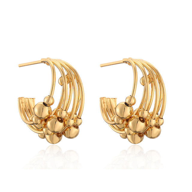 Popular ball bead real gold plated copper open hoop earrings