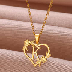 Fashionable heart pendant initial letter stainless steel necklace