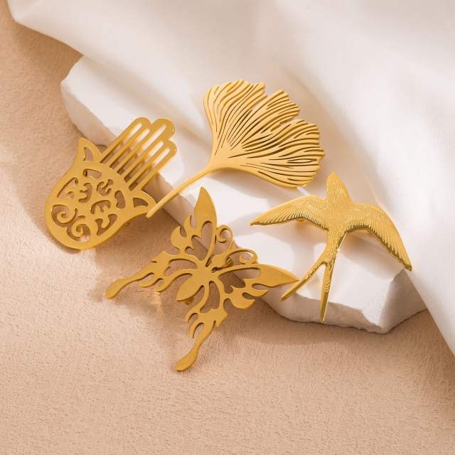 Personality gold color stainless steel swallow butterfly brooch