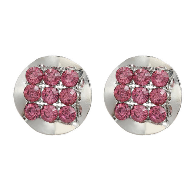 Chunky colorful rhinestone bead round piece studs earrings